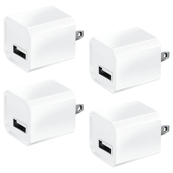 4 Pack: Universal AC USB Wall Charger Cube for for iPhone 11 Pro Max/X/8/7, iPad, Samsung Phones and More USB Charging Block - White