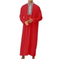 thumbnail image 1 of PEZHADA Ensemble de Robe Musulmane pour Homme Robe Arabe Mi-Longue Motif Broderie Manches Longues Col Montant Fermeture Éclair Robe Décontractée Rouge, 1 of 6