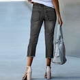 thumbnail image 4 of Ladies Casual Pants Straight Leg Distressed Stretch Capri Jeans Grey S, 4 of 6