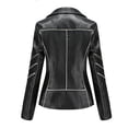 thumbnail image 3 of PVCS Women's Slim Leather Solid Stand Collar Zip Motorcycle Suit Coat Jacket Tops, 3 of 8