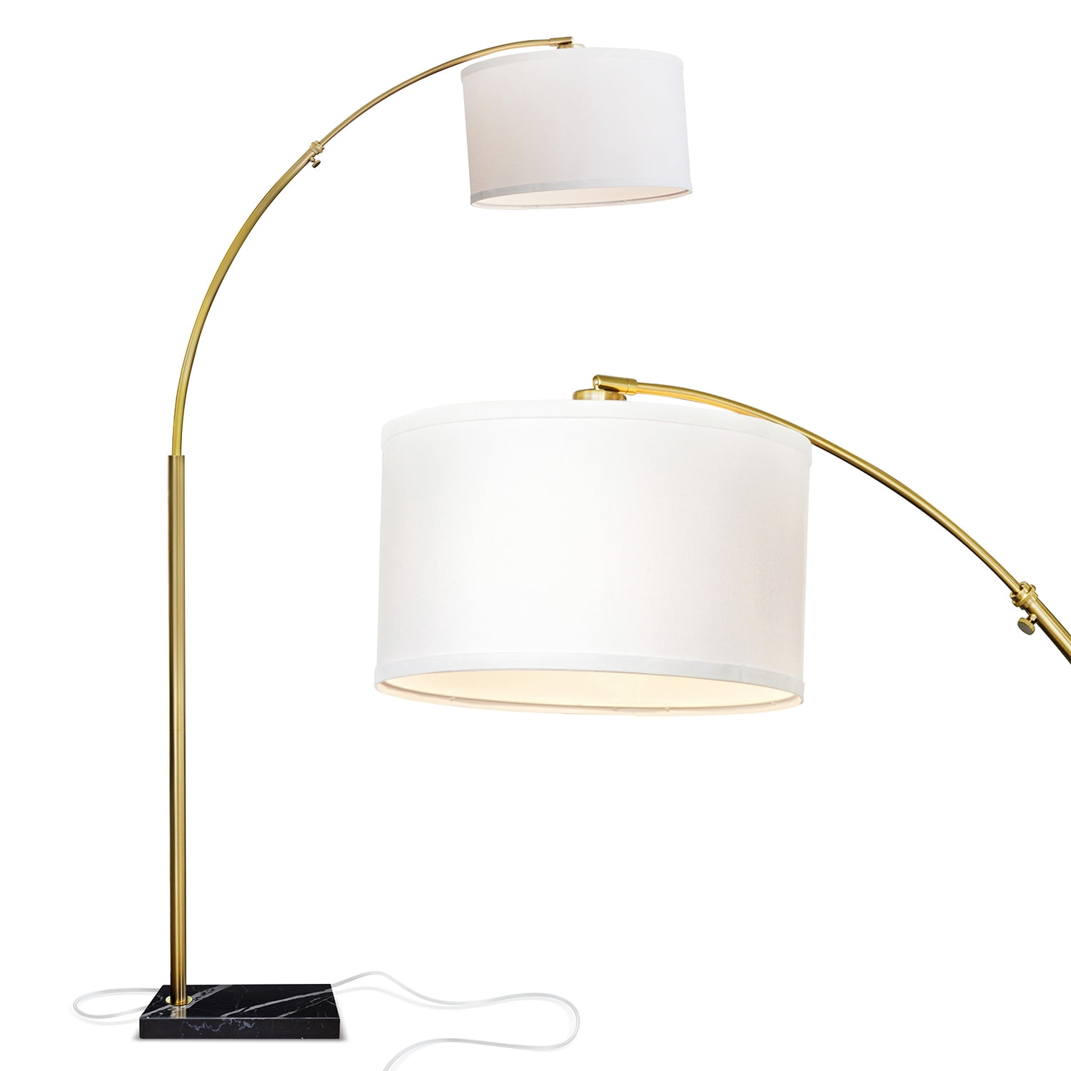 Brightech Logan Arc Standing Floor Lamp w/ LED Bulb & Drum Shade, Antique Brass