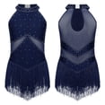 thumbnail image 1 of iefiel Combinaison de Danse Latine Rumba Salsa Tango à Franges pour Filles, Bleu Marine 16, 1 of 6