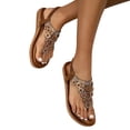 thumbnail image 3 of Kcodviy Ladies Strap Flat Sandals for Women with Arch Support Summer Boho Rhinestone Dress Womens Sandals Size 9 Shoes Comfort Open Toe Elastic Ankle Strap Strapless Sandals Roman Sandals, 3 of 8