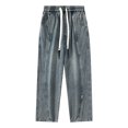 thumbnail image 4 of Cargo Jeans for Men Men's Spring Summer Retro Wide Leg Micro Stretch Drawstring Design Jeans Jeans Homme Slim Grey XXXXL, 4 of 4