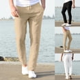 thumbnail image 2 of QATAINLAV Summer Linen Pants Men Casual Drawstring Elastic Waist Beach Pant Basic Solid Color Straight Leg Trousers with Pockets Lightning Sale White XL, 2 of 8