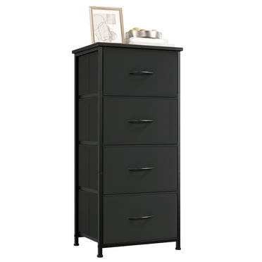 Eunos Commode à 4 Tiroirs, Chiffonnier en Tissu Vertical Table de Nuit pour Chambre, Noir