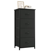Eunos 4 Drawer Dresser, Chest of Drawers Fabric Vertical Nightstand for Bedroom, Black