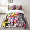 thumbnail image 2 of YST Ensemble de Literie 7 Pcs à Motif Graffiti, Format Simple, Polyester, Style Hip-Hop, Bed-in-a-Bag, 2 of 5
