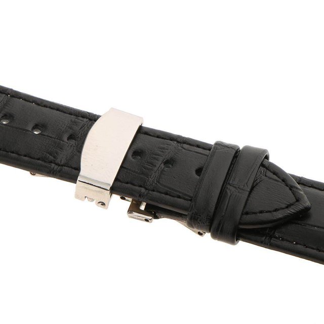 thinsony Bracelet en Cuir Boucle Déployante Papillon Noir 22mm