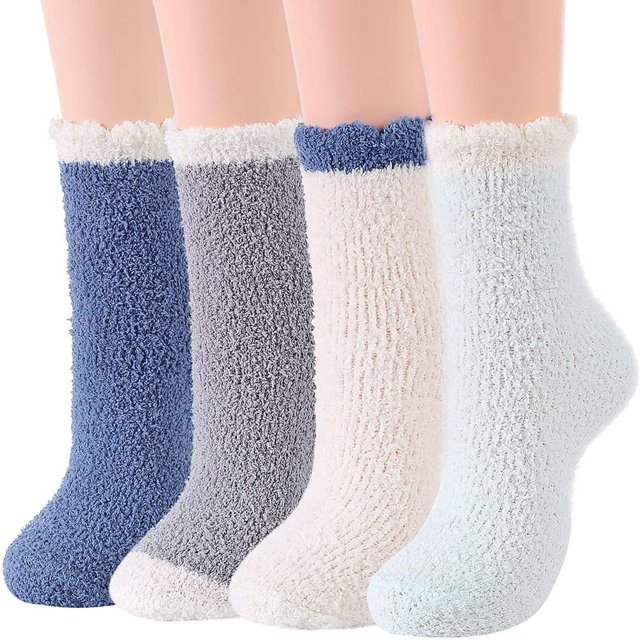 Chaussettes Douces pour Femmes Chaussettes Blanches Chaussettes Confortables Chaussettes Moelleuses pour Femmes Chaussettes en Polaire 5 Paires Blanches