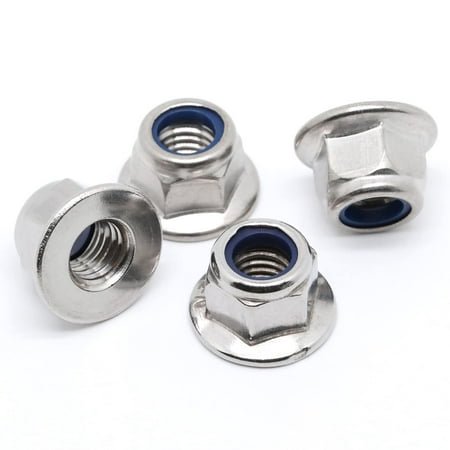 Mewudecor M10-1.5 Flange Nylon Insert Lock Nuts Flanged Locknuts Din 6926 Stainless Steel 18-8 (304) Bright Finish 5 Pcs