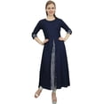 thumbnail image 2 of Bimba Women's Designer Navy Blue A-Line Rayon Kurta Ethnic Kurti With Scarf - 22, 2 of 4