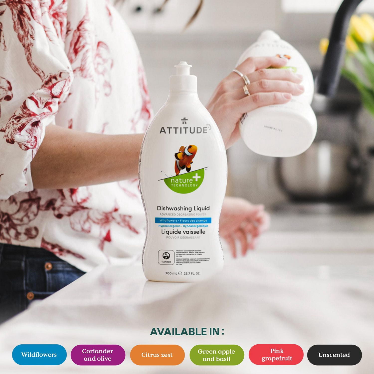 ATTITUDE nature+ technology, Liquide Vaisselle, Zeste d'Agrumes, 700 mL