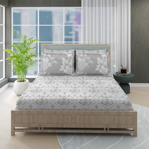 Ensemble de Draps Double 100 % Coton Format Très Grand avec 4 Taies d'Oreiller - 107 X 107 Pouces, Gris / Idéal pour Villas, Centres de Villégiature, Maisons d'Hôtes et Usage Quotidien à la Maison