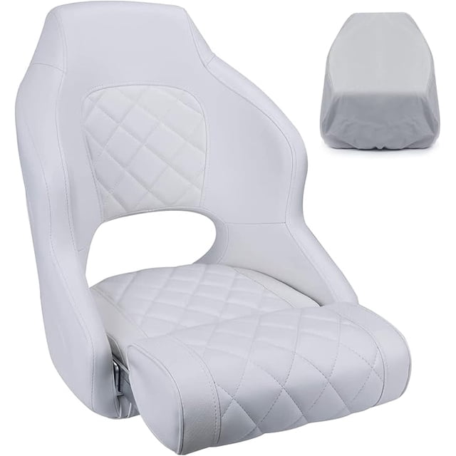 NORTHCAPTAIN Premium Captains Bucket Seat Sports Flip Up Boat Seat with Seat Cover,White
