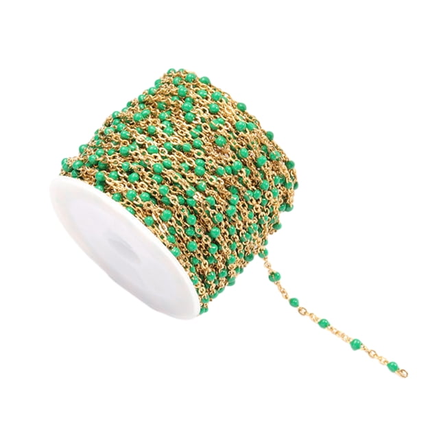 fastboy Jewelry Making Chain Sturdy Stainless Steel Colorful Enamel Beads Colorful Enamel Beads Bulk Chain For Jewelry Gold+Green 1Set