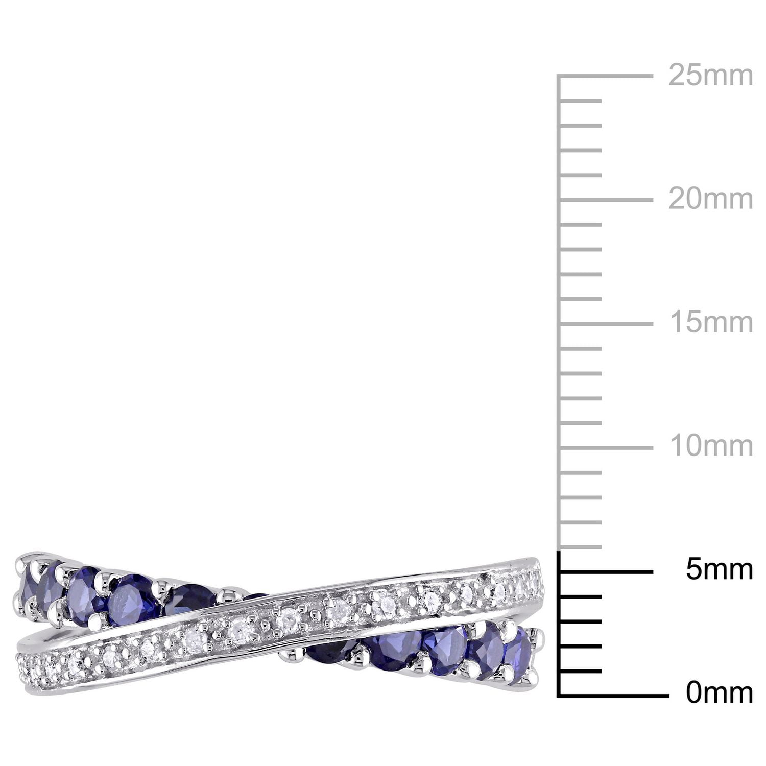 Bague croisée Tangelo avec saphirs bleus synthétiques 1 CT PBT et diamants 1/10 CT poids total en argent sterling