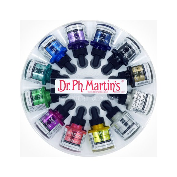 Dr. Ph. Martin's Iridescente Bouteilles de Couleur pour Calligraphie, 1,0 oz, Ensemble de 12 (Ensemble 1)