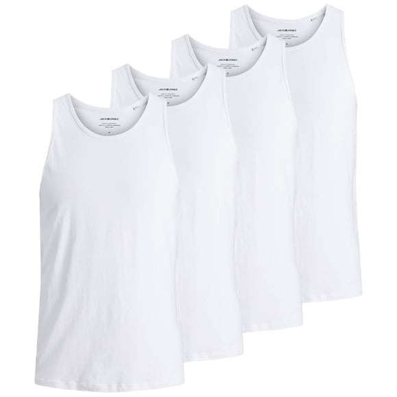 Jack & Jones Men's Tank Top, 4-Pack - JACBASIC TANKTOP, solid color, cotton White XXL (XX-Large)