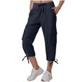thumbnail image 3 of WRKEKC Capri Pants for Women, Womens Capris for Summer, Trendy Women's Solid Color Stretch Waist Strap Drawstring Pocket Button Zipper Pants 7 Quarter Pants, 3 of 8