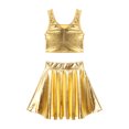 thumbnail image 3 of YONGHS Women's Alien Set Cheer Leader Outfit Metallic Crop Tank Top with Ruffle Skirt Hair Hoop Gold S, 3 of 7