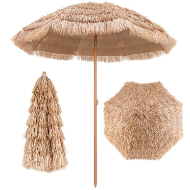 Costway Parasol Tiki de Patio en Chaume de 7,2 Pi avec Inclinaison, 8 Baleines, Hawaïen Hula Plage