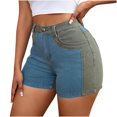 thumbnail image 2 of Styesk Shorts pour Femmes Mode Femmes Extensible Mode Patchwork Lavé Shorts en Denim Rehausseur de Hanches, 2 of 6