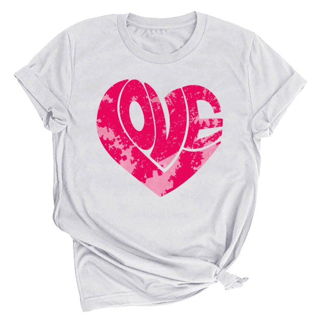 Meichang Hauts pour Femmes T-Shirt de la Saint-Valentin T-Shirt Graphique Cœur en Bonbon Hauts Mignons T-Shirts de Fête Manches Courtes Col Rond T-Shirts Mode 2025