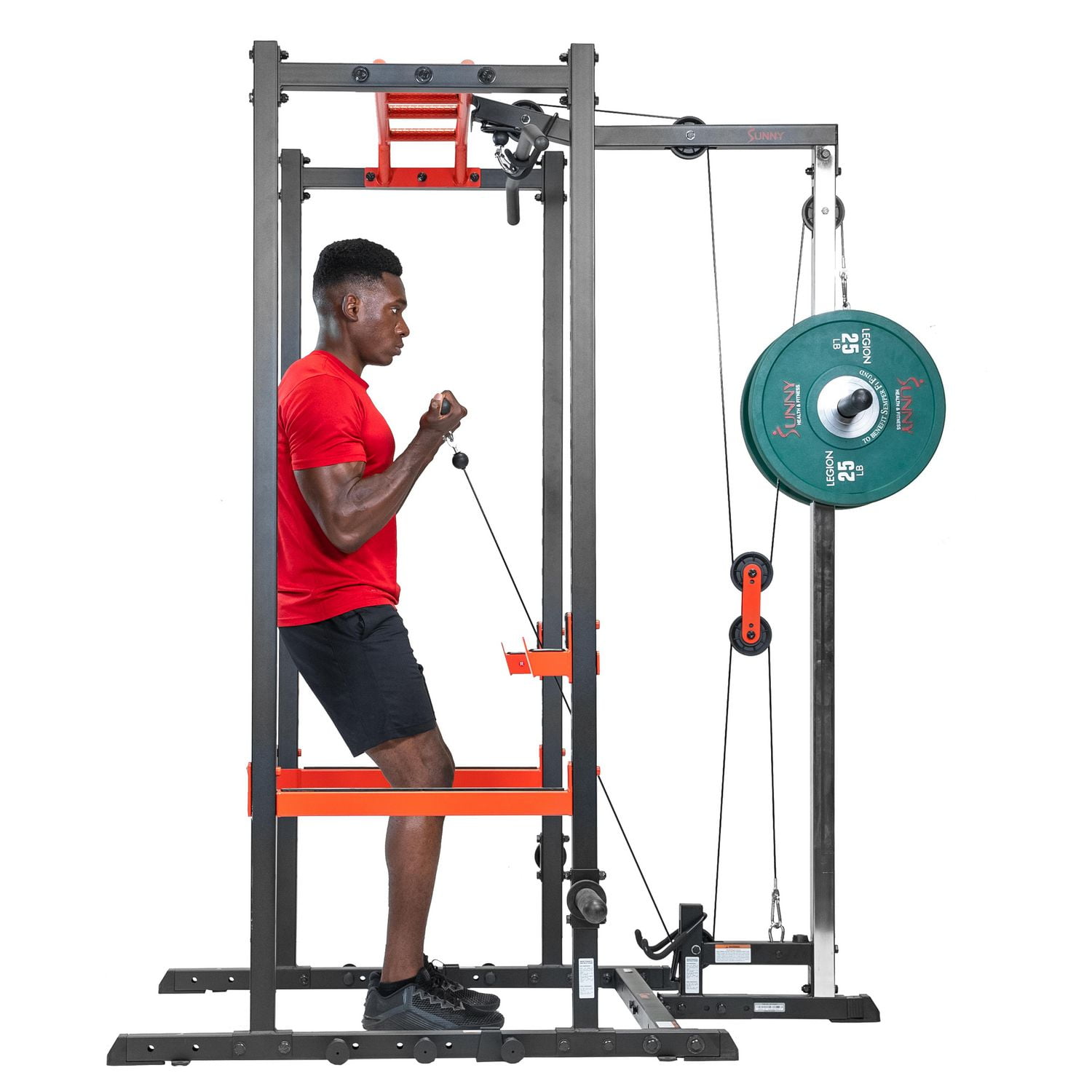 Sunny Health & Fitness Lat Pull Down Attachment Pulley System for Power Racks – SF-XF9927