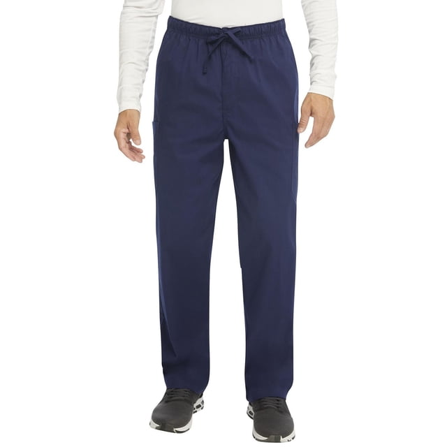 Scrubstar Pantalon à Enfiler Core Essentials pour Homme en Bleu Marine avec Taille Élastique et Cordon de Serrage Ajustable, Braguette Zippée à l'Avant, Deux Poches avant, Deux Poches cargo et une Poche Arrière, Fabriqué en Popeline de Coton Brossée Respirante pour un Entretien Facile, Idéal pour les Professionnels de la Santé Masculins.