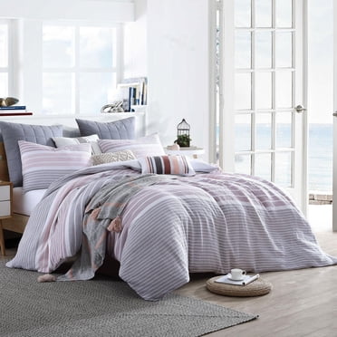 Swift Home 100% Cotton Yarn-Dyed Stripe Gauze Duvet Cover Set, Textured, King, Mauve