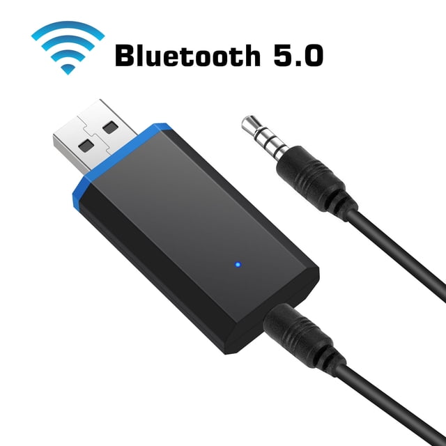 Adaptateur Audio Émetteur Bluetooth 5.0 Sans Fil par Depato, Doté d'Un design compact Noir avec Connectivité USB et 3,5 mm. Idéal pour Appairer des Téléviseurs, des Ordinateurs Portables Ou des PC avec des Écouteurs, Haut-Parleurs Ou Casques Compatibles Bluetooth. Offre une Connexion Sans Fil stable dans une Portée de 10 Mètres, une Fonctionnalité plug-and-play et une Clarté Audio de Haute Qualité.