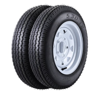 COZONY 2 Pack Trailer Tire, 6PR,5.30-12,12" Rims 5 Lug White Spoke Wheel, Load Range C,Rubber