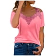 thumbnail image 1 of Dealovy Hauts Grande Taille pour Femmes Épaules Dénudées Col Rond Tunique Manches Courtes Blouses Décontractées Unies, 1 of 7