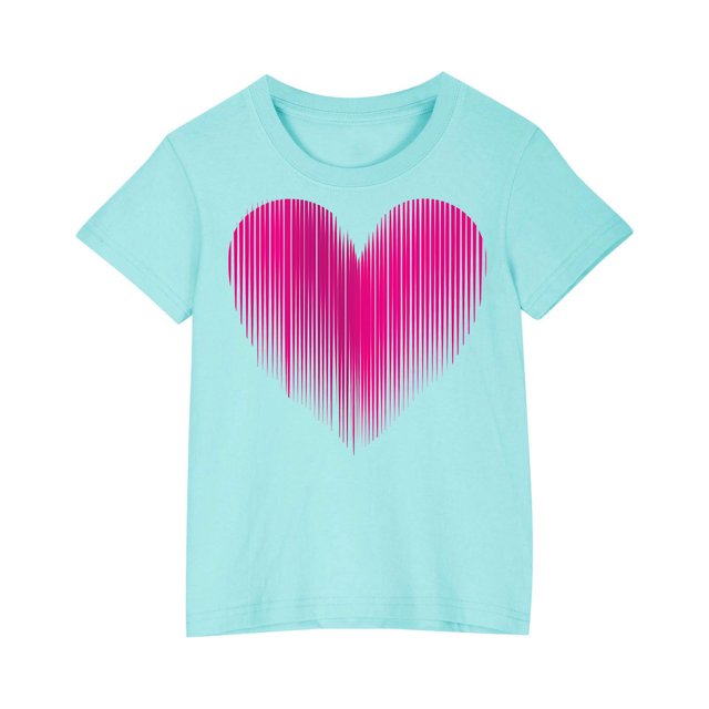 Posijego T-Shirts de la Saint-Valentin pour Enfants, T-Shirt Graphique avec Cœur, Garçons Filles, Col Rond, Manches Courtes, Hauts Mignons