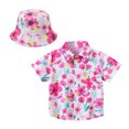 thumbnail image 1 of TZEWGL Short Sleeve Summer Cartoon Prints Beach Holiday Floral Print Shirt With Hat 2Pcs Set Clothes For Infnants size 3-4T, 1 of 5