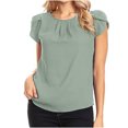 thumbnail image 1 of Chemise Décontractée pour Femme en Chiffon Uni à Manches Courtes et Col Rond, Blouse à Manches Courtes (Vert Armée, TG), 1 of 6