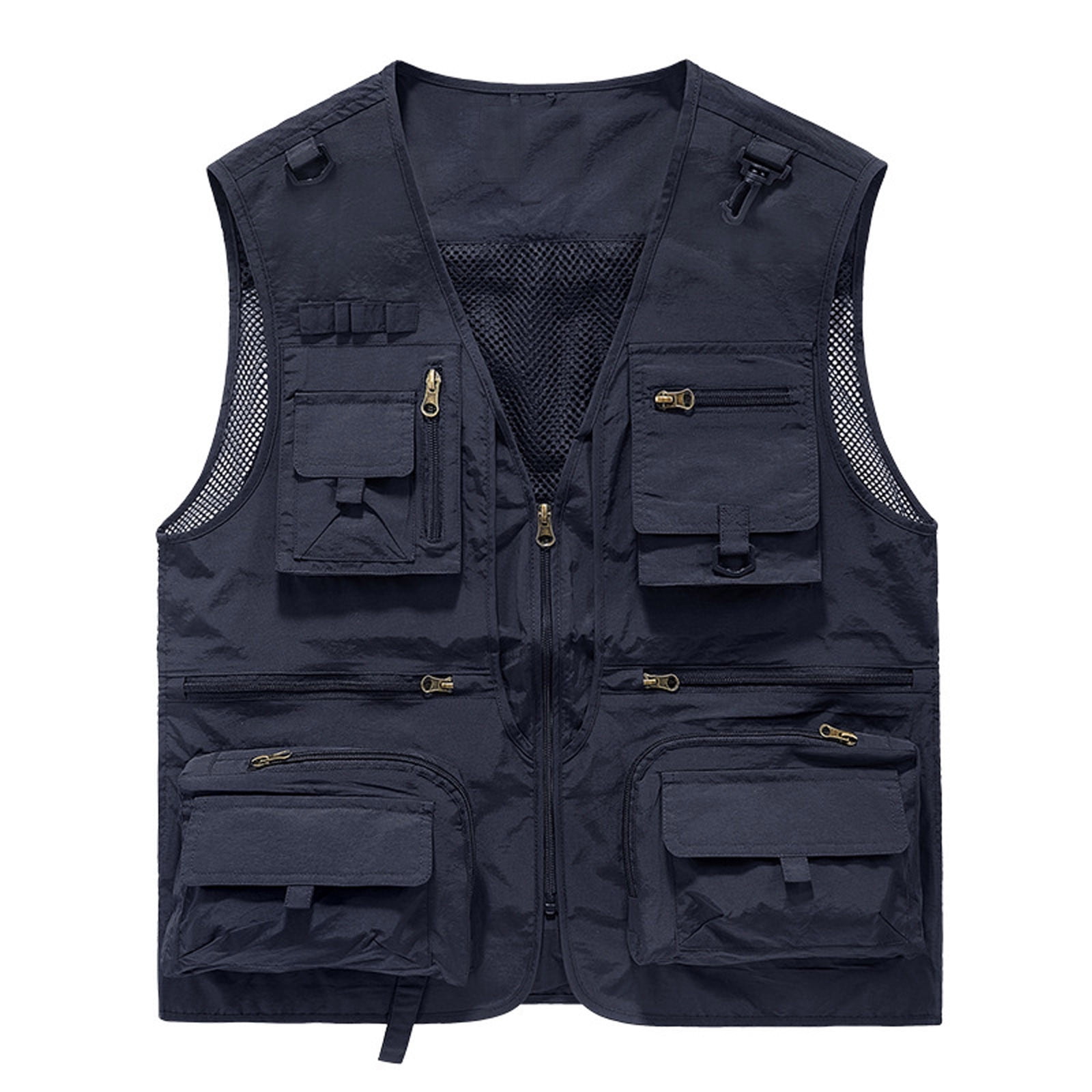 Amzcrzy Plus Size Men's Outerwear Vests Comfy Zipper Sleeveless Outdoor Hiking Cargo Vest For Men Casual Solid Color Multi-Pockets Sport Coats For Men