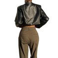 thumbnail image 2 of Kmbangi Women Crop Leather Jacket Solid Color Casual Long Sleeve Button Down Jacket Fall Outwear, 2 of 9