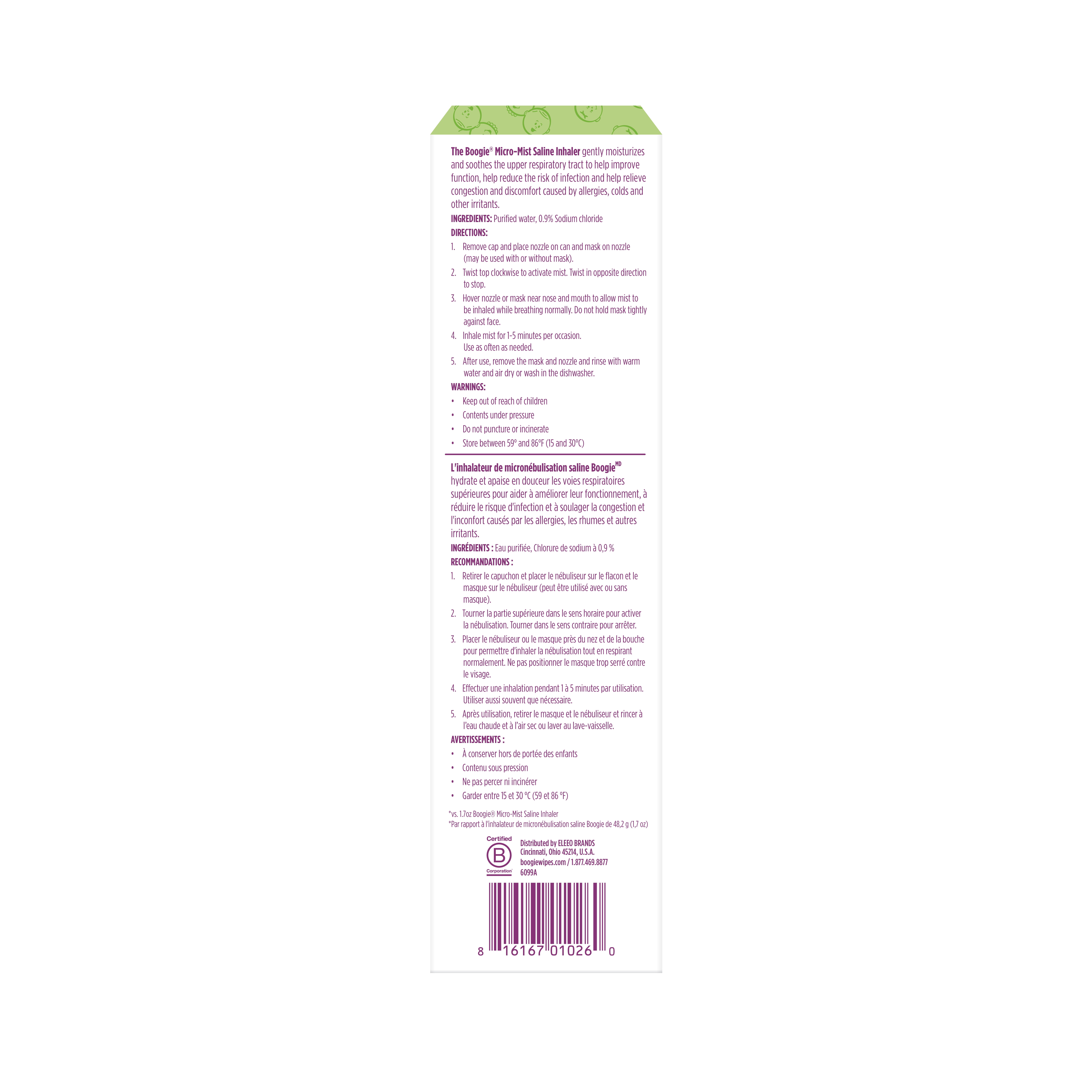 Boogie Micro-Mist Saline Inhaler Refill Unscented 80g for kids