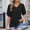 thumbnail image 2 of Timegard Hauts pour Femmes à Oeillets à Manches Courtes T-Shirts à Col en V Couleur Unie Décontractés Mode Blouses Tendance, 2 of 7