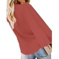 thumbnail image 3 of Women's V Neck Tops Ruffle 3/4 Sleeve Tie Knot Blouses Button Down Shirts - RED, 3 of 3