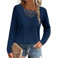 thumbnail image 3 of T-shirts pour Femmes en Liquidation Tuniques Tricotées pour Femmes Hauts de Printemps Manches Longues Chemises Dentelle Crochet Col Rond Blouse Tenues Décontractées Mode 2025 Chandail Surdimensionné Nouveau Marine G, 3 of 7