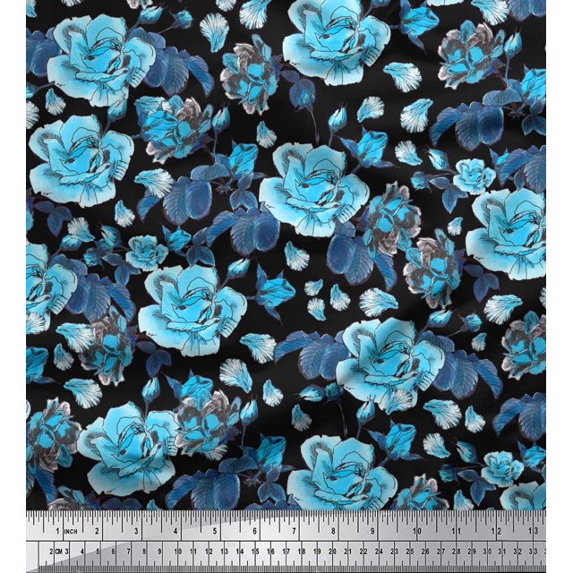 Soimoi Green polyester Crepe Fabric Leaves & Floral Decor Fabric Printed BTY 52 Inch Wide