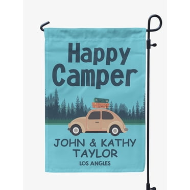 Printtoo Light Blue Happy Camper Family Camping Car CampingFlagCustom Personalized Camping Flags For Campers Double Sided CampsiteFlag