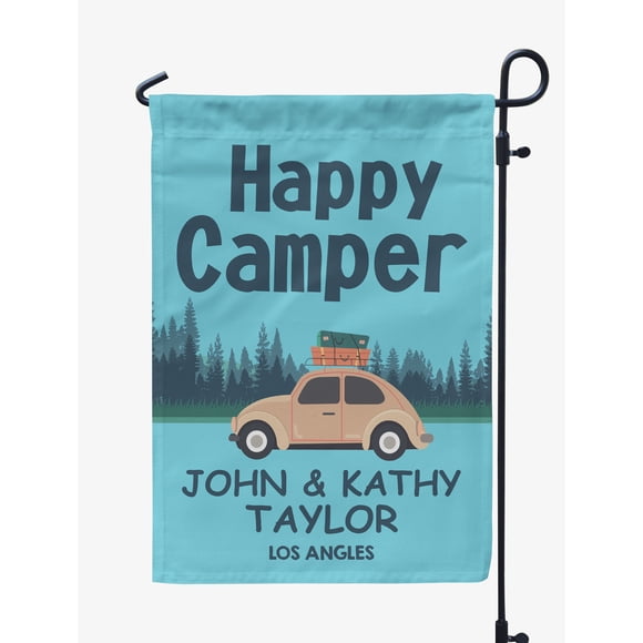 Printtoo Bleu Pâle Joyeux Campeur Famille Camping Voiture Campingdrapeaupersonnalisé Drapeaux de Camping Personnalisés pour Campeurs Double Face Drapeau de Camping