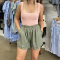 thumbnail image 4 of B91xZ Shorts de Course pour Femmes Taille Haute Élégante Plissée Jambe Droite Shorts d'Été avec Poches, Vert m, 4 of 5