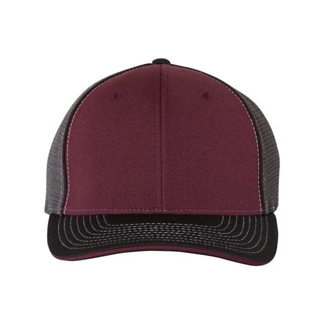 Richardson Pulse Sportmesh with R-Flex Cap, L-XL, Maroon-Charcoal-Black Tri