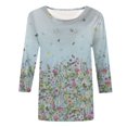 thumbnail image 4 of CHUANK T-Shirts pour Femmes à Manches Trois-Quarts, Coupe Ajustée à Motif Floral, T-Shirts Blancs, Chemises pour Femmes, Manches 3/4 au Coude, Col Rond, Chemises Décontractées pour Femmes, Liquidation, Blouses et Hauts Boho, Vert TG, 4 of 7