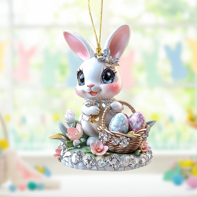 WHEANG Home Decor Easter Adorable Wreath 2D Flat Acrylic Pendant